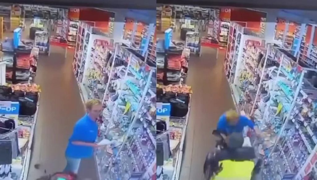 Bizarre beelden: Man in scootmobiel ramt vakkenvuller van AH door supermarkt!