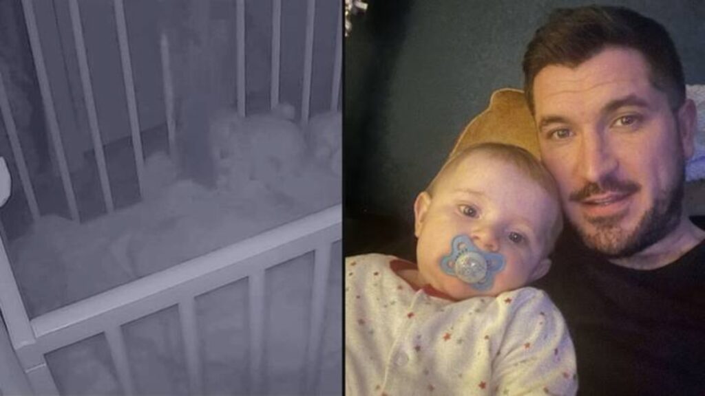 Vader deelt bizarre beelden babyfoon: arm van geest reikt naar zijn slapende kindje!