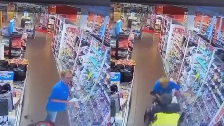 Bizarre beelden: Man in scootmobiel ramt vakkenvuller van AH door supermarkt heen!