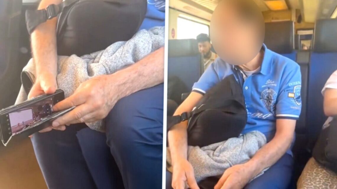 Bizarre beelden: Man betrapt in trein op het stiekem fotograferen van minderjarige jongens! Bizarre beelden: Man betrapt in trein op het stiekem fotograferen van minderjarige jongens!